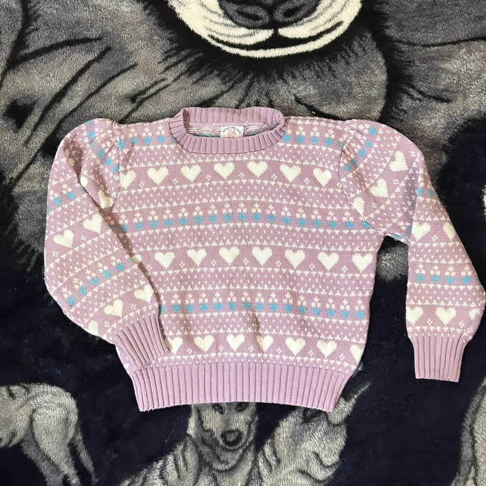 Girls vintage Heart Patterned Purple Sweater